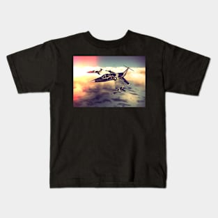 3 Starfighters flying over the ocean - retro Kids T-Shirt